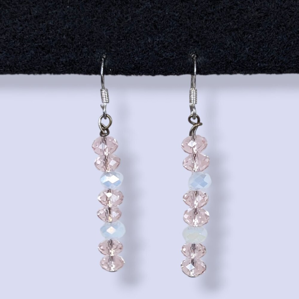 V. Pink & White Dangling Crystal Earrings